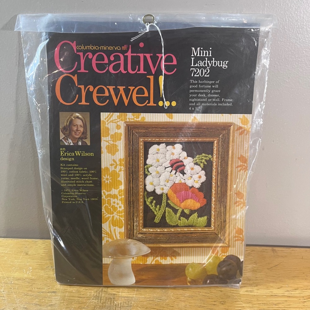 Columbia-Minerva Crewel Kit Mini Ladybug 4x5 New Vtg 7202 Erica Wilson Floral